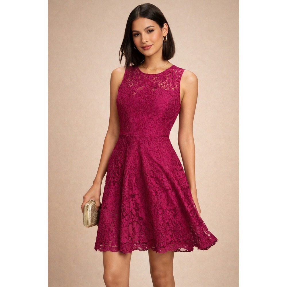 Lulus Dress Womens Small Red Floral Lace Fit & Flare Sleeveless Lined Party